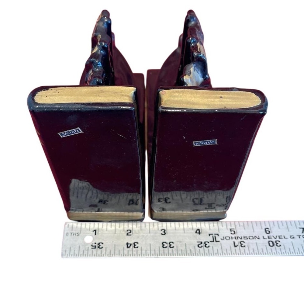 Vintage Ceramic Sailing Ship Bookends Black Gold Nautical Galleon Japan Pair - Picture 4 of 6